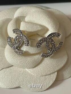Gorgeous CHANEL CC logo Silver Tone Mini Earrings