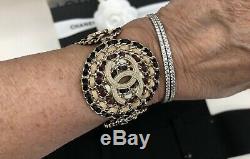 Gorgeous RARE New CHANEL Runway Leather & Gold Chain Bracelet Showstopper Beauty