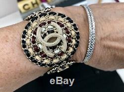 Gorgeous RARE New CHANEL Runway Leather & Gold Chain Bracelet Showstopper Beauty