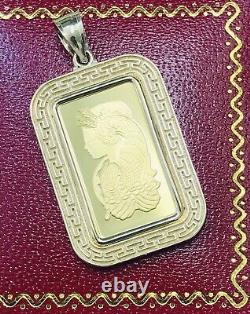 Greek style Frame 9999 Credit Suisse Gold Bullion Pendant 14K Yellow Gold Plated