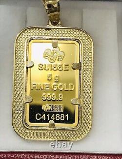 Greek style Frame 9999 Credit Suisse Gold Bullion Pendant 14K Yellow Gold Plated