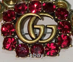 Gucci Metal gold Finish Red crystals Double G detail Pin in metal1.25W x 1