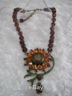 HEIDI DAUS Sparkling Sunflower Burgundy-Beaded Floral Necklace-LAST ONE