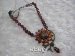 HEIDI DAUS Sparkling Sunflower Burgundy-Beaded Floral Necklace-LAST ONE