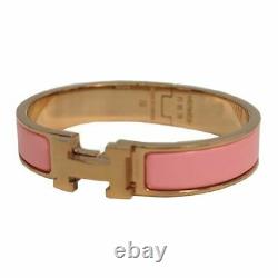 HERMES Authentic Clic Clac PM H Bracelet Bangle Pink Enamel Palladium Gold-tone