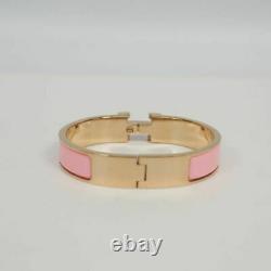 HERMES Authentic Clic Clac PM H Bracelet Bangle Pink Enamel Palladium Gold-tone