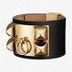 Hermes Collier De Chien Cdc Bracelet Black Matte Calfskin Gold Studded Beautiful