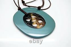 HERMES GM Pendant Horn and Blue Lacquer Reversible Necklace