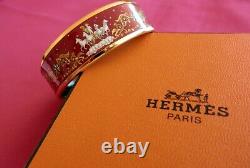 HERMES Gold Tone Vibrant Red Wide Printed Enamel Bangle Bracelet GORGEOUS