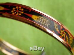 HERMES LARGE Gold Tone Red/YellowithBlack Fireworks Thin 70mm 2.75 Bracelet