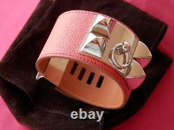 HERMES Medor Collier De Chien Leather Bangle Bracelet Rose Jaipur GP Adj. $1,200