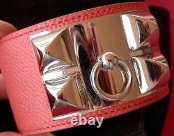 HERMES Medor Collier De Chien Leather Bangle Bracelet Rose Jaipur GP Adj. $1,200