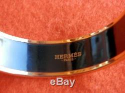 HERMÈS SellierBlack Grey Gold Tone Enamel Printed Wide Bangle Bracelet Sz 62