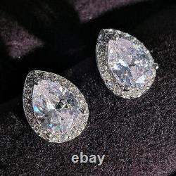 Halo 3.00 Ct Simulated Diamond Pear Cut Studs Earrings 14K White Gold Plated