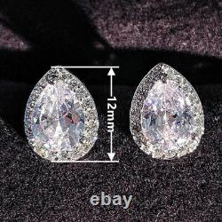 Halo 3.00 Ct Simulated Diamond Pear Cut Studs Earrings 14K White Gold Plated