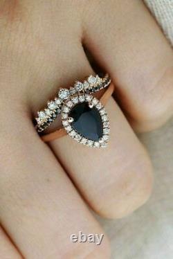 Halo Engagement Wedding Bridal Ring Set 2.4ct Black Diamond 14k Rose Gold Plated