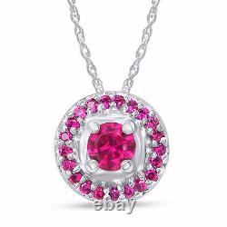 Halo Pendant 18 Necklace in 10K White Gold Simulated Pink Sapphire Gemstone