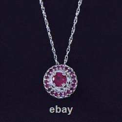 Halo Pendant 18 Necklace in 10K White Gold Simulated Pink Sapphire Gemstone