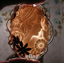 Hand Carved Shell Cameo Cornelian Italy Very Large