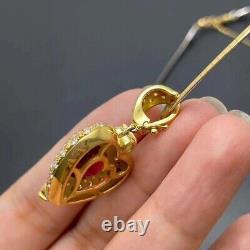 Heart Cut Simulated Red Garnet Heart Shape Pendant Chain 14k Yellow Gold Plated