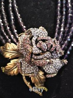 Heidi Daus 6 Strand Crystal Necklace with a Beautiful Rose