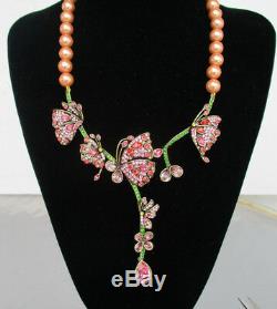 Heidi Daus Beautiful Butterfly Peach Crystal Drop Necklace NEW Ret. $299
