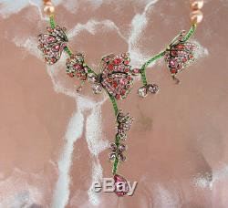 Heidi Daus Beautiful Butterfly Peach Crystal Drop Necklace NEW Ret. $299