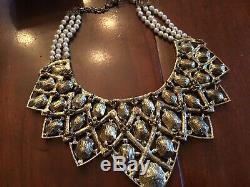 Heidi Daus Beautiful Large 3 Strand Pearl And Crystals Necklace Jewelry