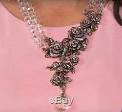 Heidi Daus Blooming Romance Pave Crystal Rose Drop Necklace PINK NWT