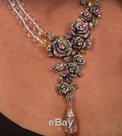 Heidi Daus Blooming Romance Pave Crystal Rose Drop Necklace PINK NWT