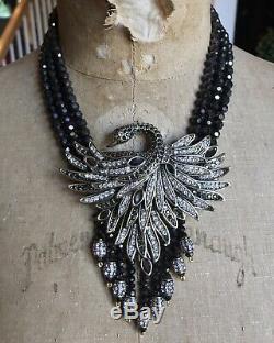 Heidi Daus Multi-strand Black Hematite Bead Necklace, Swan, Graceful Beauty