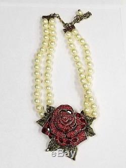 Heidi Daus Red Rose Pearl Enchanted Beauty And The Beast Necklace