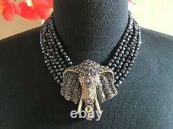 Heidi Daus Sheik Chic Elephant Head Drop Necklace HEMATITE BEAD SWAROVSKI BEAUTY
