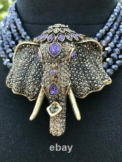 Heidi Daus Sheik Chic Elephant Head Drop Necklace HEMATITE BEAD SWAROVSKI BEAUTY