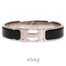Hermes Black & Silver Clic Clac Bracelet Bangle Cuff H Logo