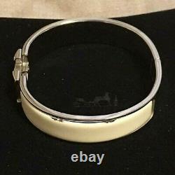 Hermes Clic Clac H Bangle Bracelet White Gold × Cream Enamel with Box Bag