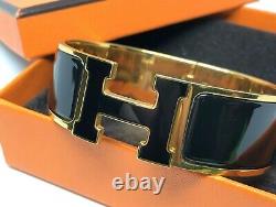 Hermes Enamel Black Wide Clic Clac H Bracelet
