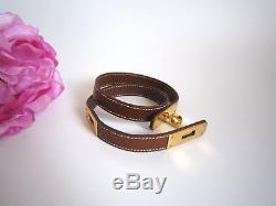 Hermes Kelly brown leather double necklace or bracelet. Gold plated. Beautiful