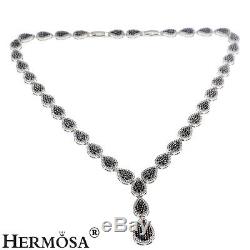 Holy Beauty Nano Jewelry Onyx Topaz 925 Sterling Silver Choker Necklace 15-16'