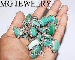 Hot Sale! 1000 Pcs Lot Natural Amazonite Gemstone. 925 Silver Plated Rings