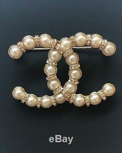 Htf Large Chanel Pearl & Crystal Iconic CC Logo Brooch, Original Packaging, Vgc