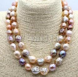 Huge AAA 12-14mm genuine South Sea Pink purple Multicolor Pearl Necklace 34