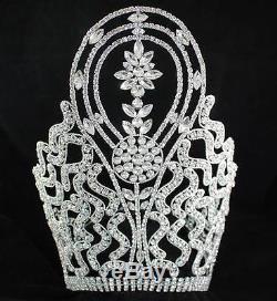Huge Beauty Queen Crown Tiara Clear Austrian Rhinestone Crystal Pageant T1415