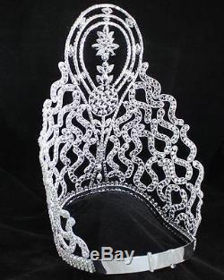 Huge Beauty Queen Crown Tiara Clear Austrian Rhinestone Crystal Pageant T1415