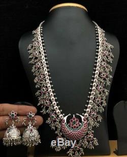 Indian Silver Oxidised Tone Zircon Statement Necklace Set Ethnic Tribal Jewelry