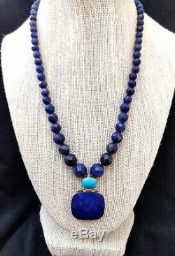 Jay King Lapis and Angel Peaks Turquoise Pendant with 18 Necklace NWT