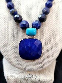 Jay King Lapis and Angel Peaks Turquoise Pendant with 18 Necklace NWT