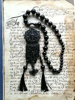 Jewelry woman fashion necklace pendant victorian style black mirror vintage rare