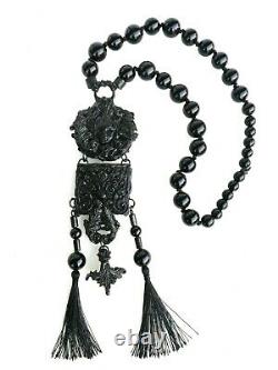 Jewelry woman fashion necklace pendant victorian style black mirror vintage rare