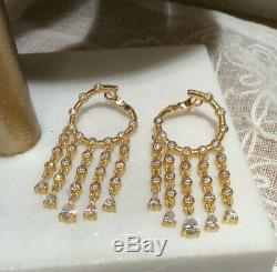 Judith Ripka 14k Gold Clad 925 Sterling Silver Drop Hoop Earrings 2 Inches Long